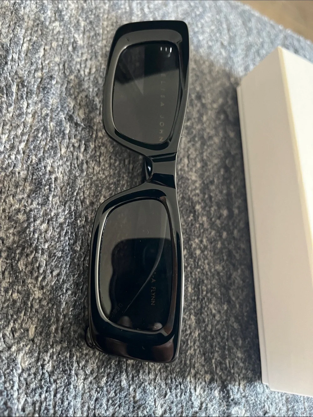 Black Rectangular Women's Sunglasses with White Case